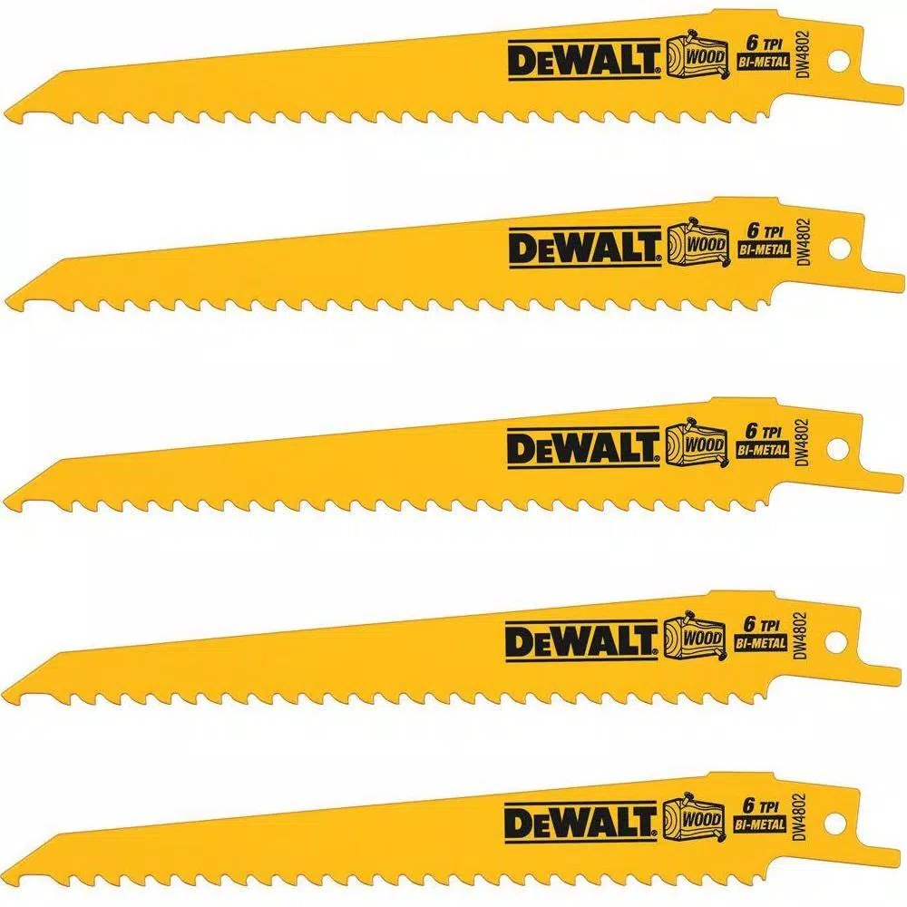 DEWALT 6 in. 6 Teeth per in. Taper Back Bi-Metal Reciprocating Saw Blade (5-Pack) and#8211; XDC Depot