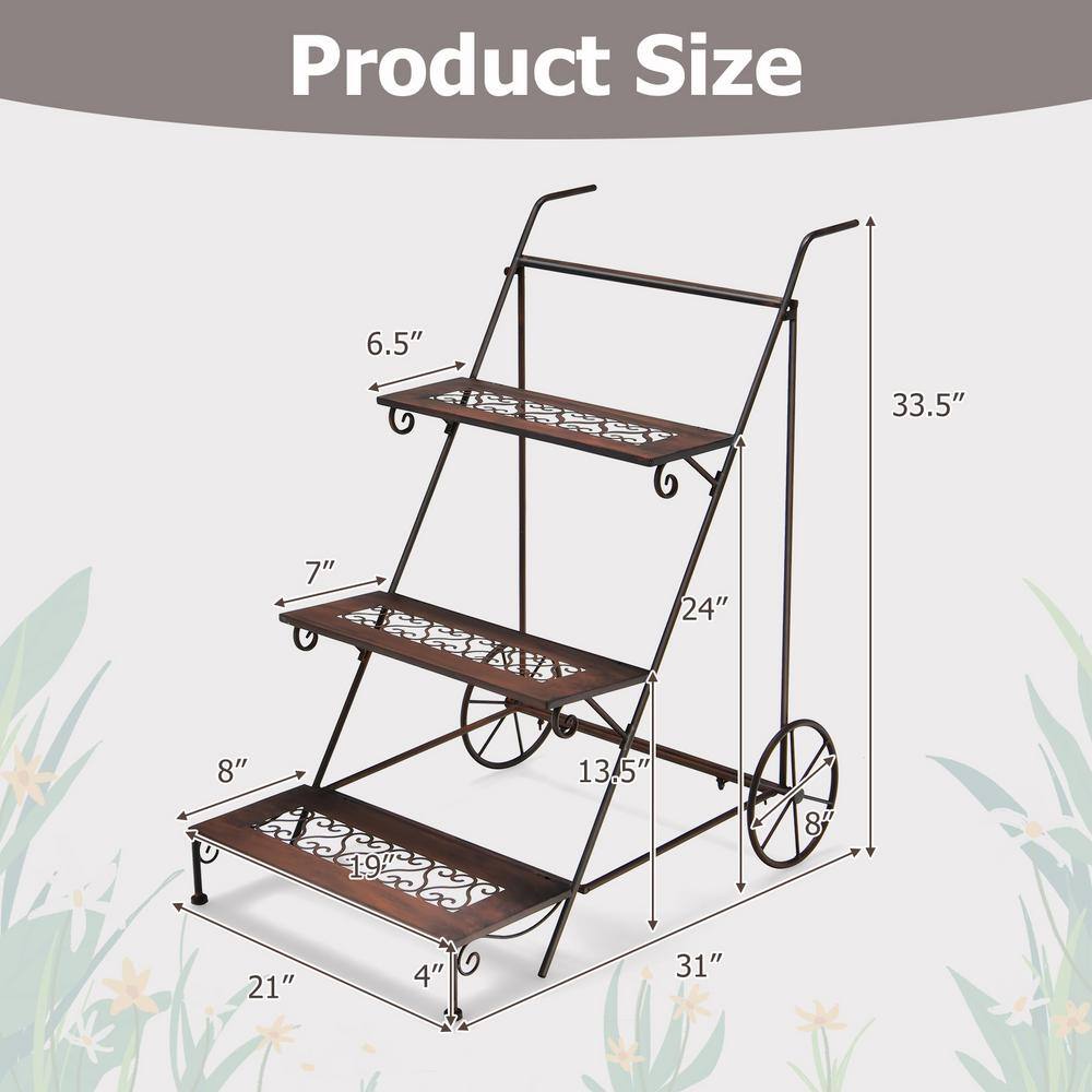 ANGELES HOME 33.5 in. H 3-Tier Metal Plant Stand with Wheels and Handle for Balcony 8CK10TA019