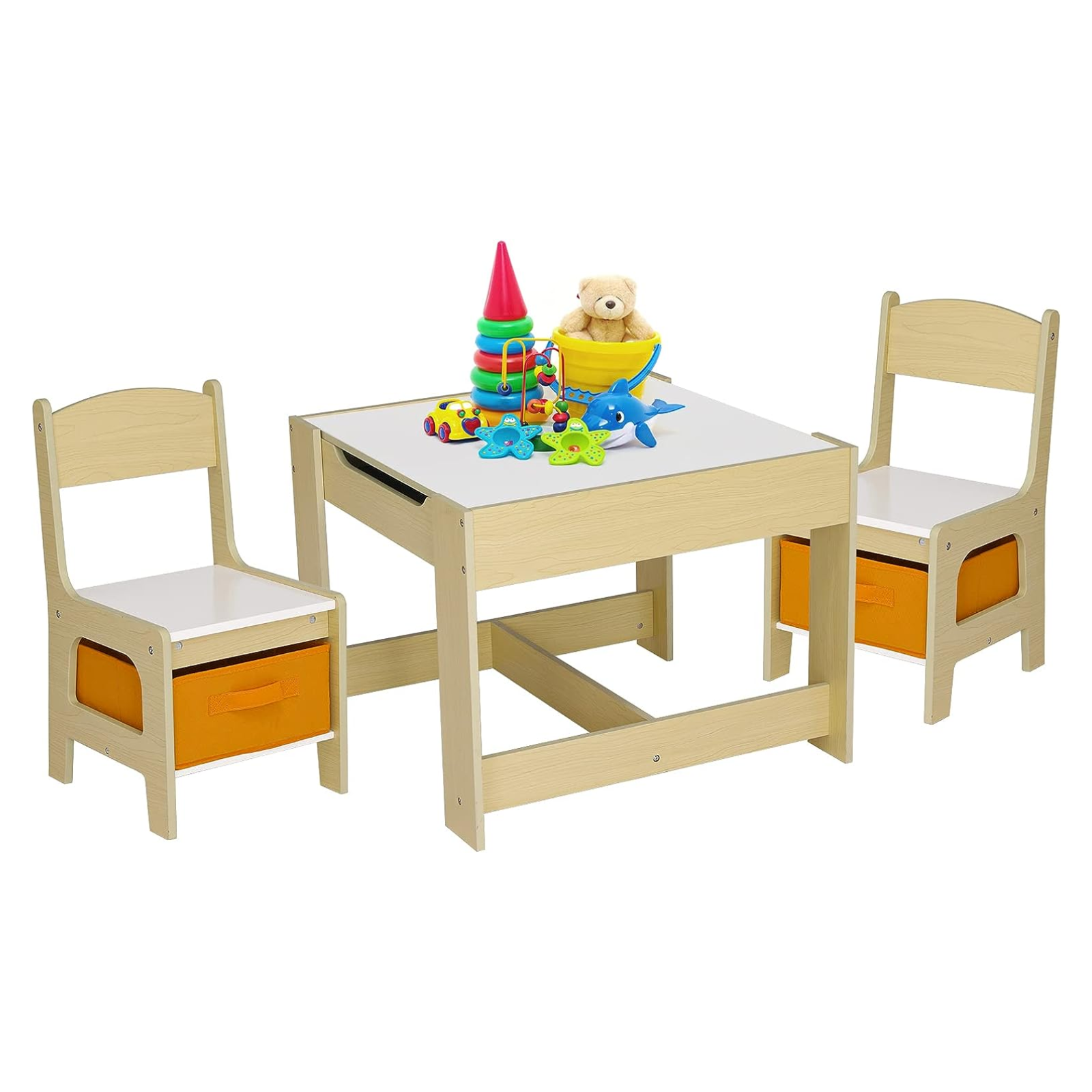 Kids Table and Chairs Set with Storage Drawers, Drawing Black Board Desk