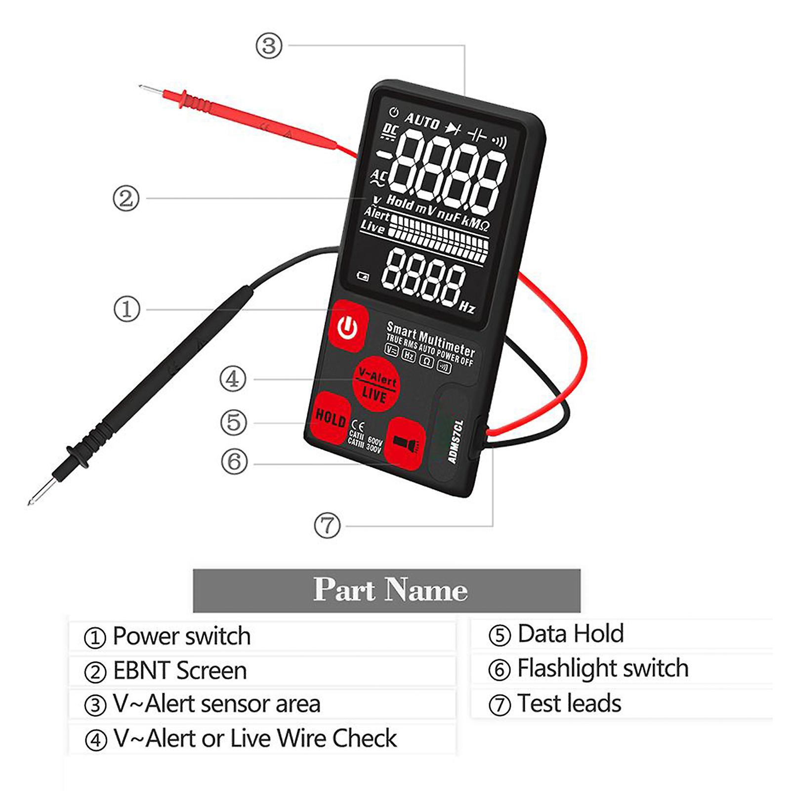 Bside Adms7cl Digital Multimeter Large-screen 6000 Counts Voltage Resistance Frequency Tester