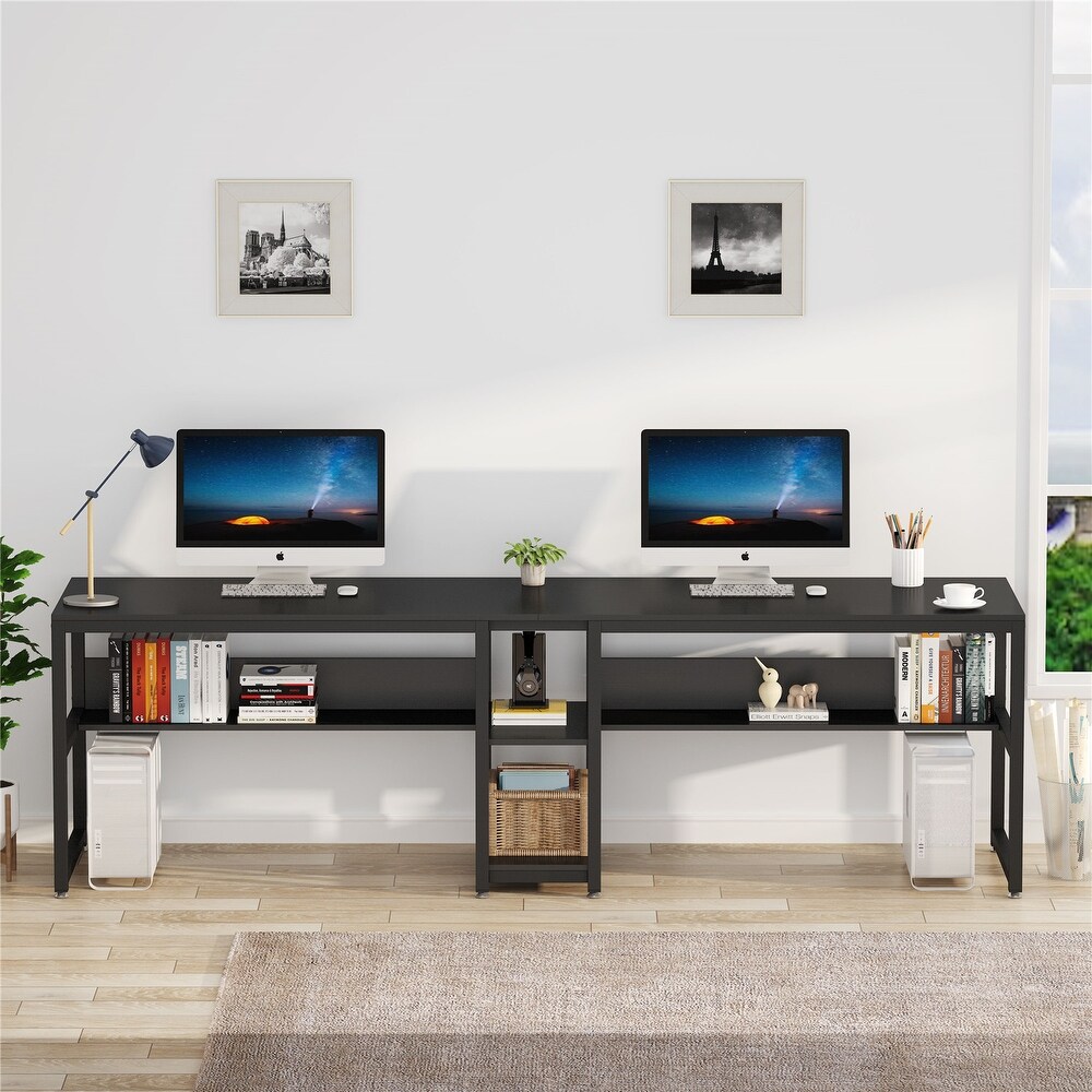 Two Person Desk with Bookshelf  Double Office Desk