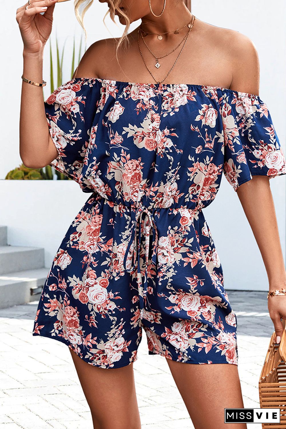 Off Shoulder Floral One Piece Romper