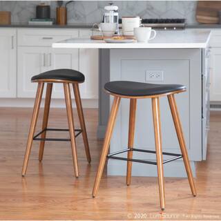 Lumisource Saddle 26 in. Counter Stool in Walnut and Black in Faux Leather (Set of 2) B26-SADL WL+BK2