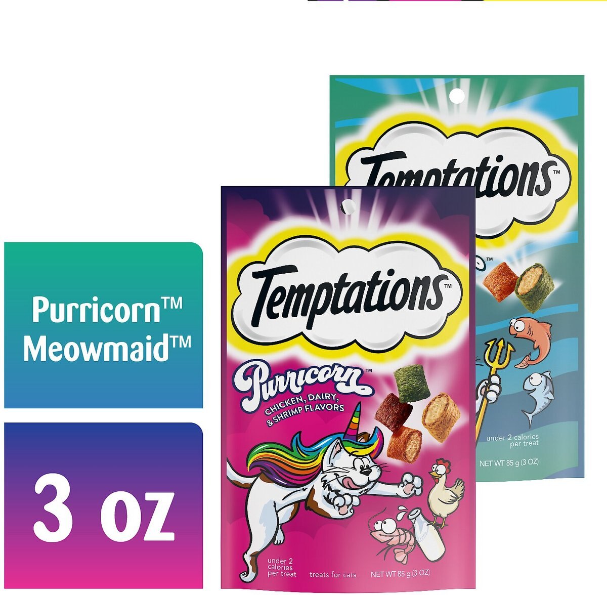 Temptations Meowgiccal Purricorn and Meowmaid Variety Pack Adult Cat Treats， 3-oz pouch， 6 count