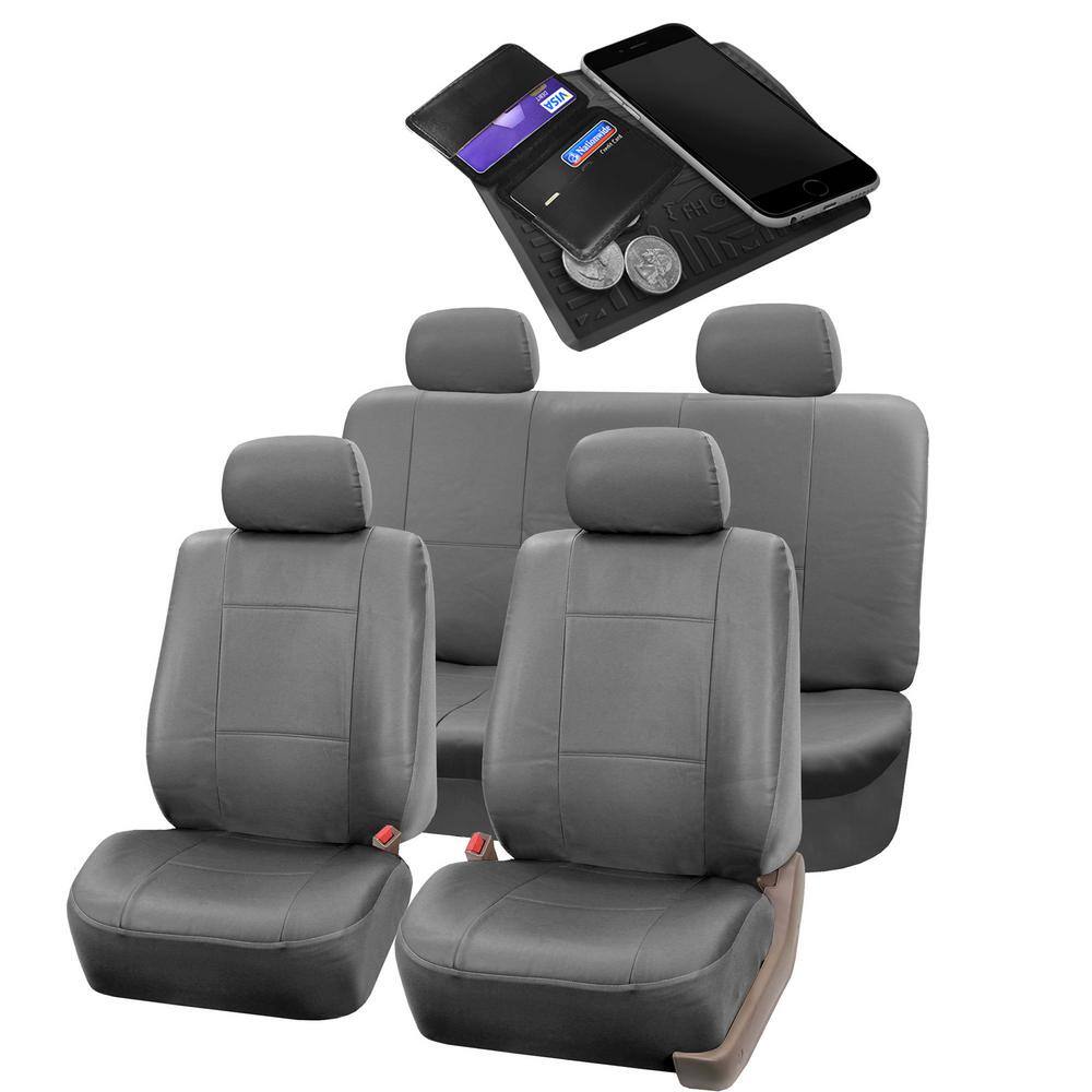 FH Group PU Leather 47 in. x 23 in. x 1 in. Full Set Seat Covers DMPU001SDGRY114