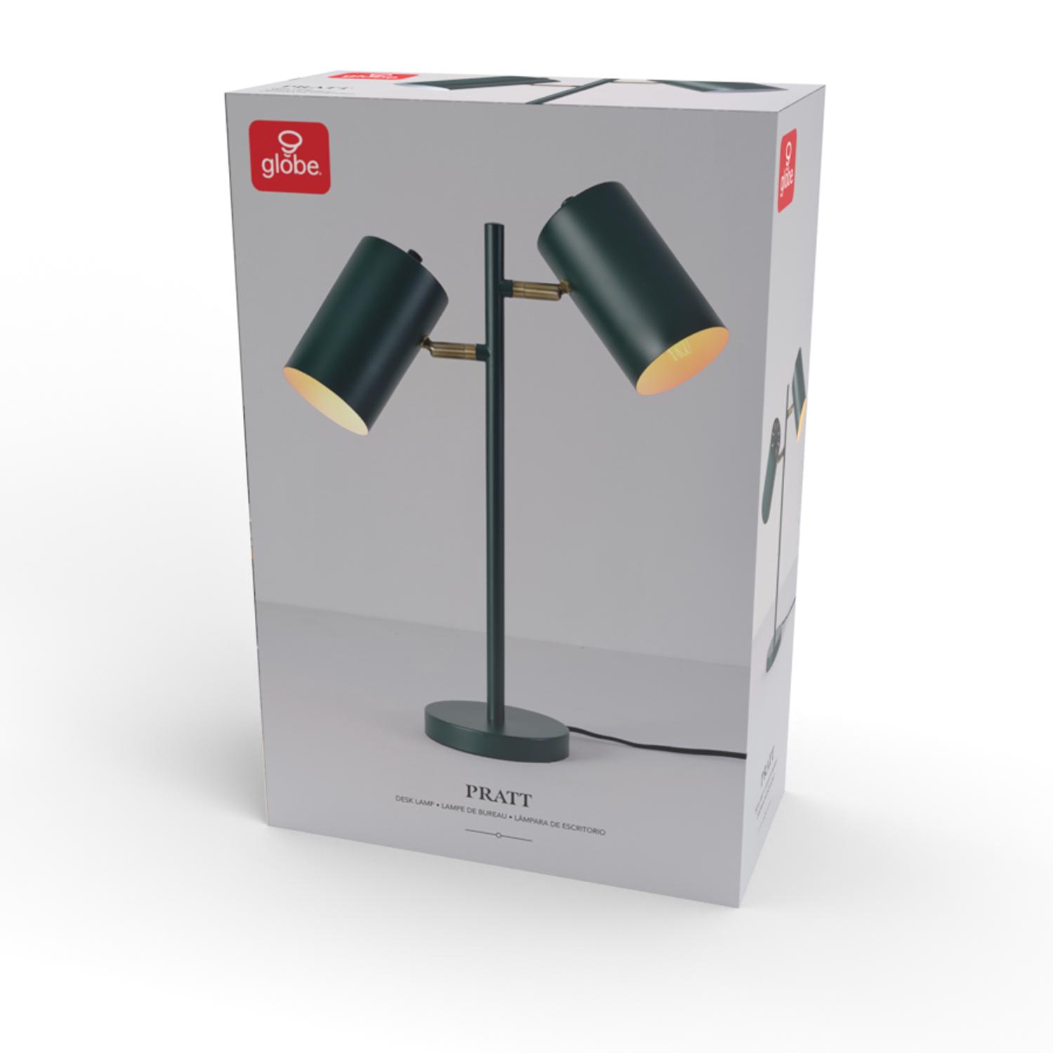 Globe Electric Pratt 20 2-Light Matte Forest Green Desk Lamp with Rotary Switch on Shades， 91000128