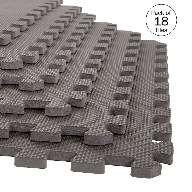 Foam Flooring Tiles 18 pack Interlocking Eva Foam Pieces Non toxic Floor Padding For Playroom Gym Or Basement By Stalwart gray