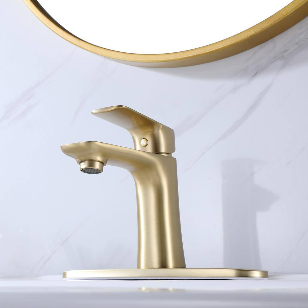 Hlihome Single-Handle Single Hole Bathroom Faucet in Brushed Gold With Deck Plate RBDK-0961-BGP