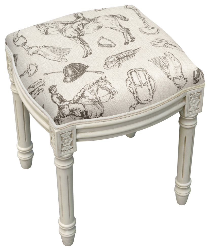 Equestrian  Linen Upholstered Vanity Stool   French Country   Vanity Stools And Benches   by 123 Creations  Houzz