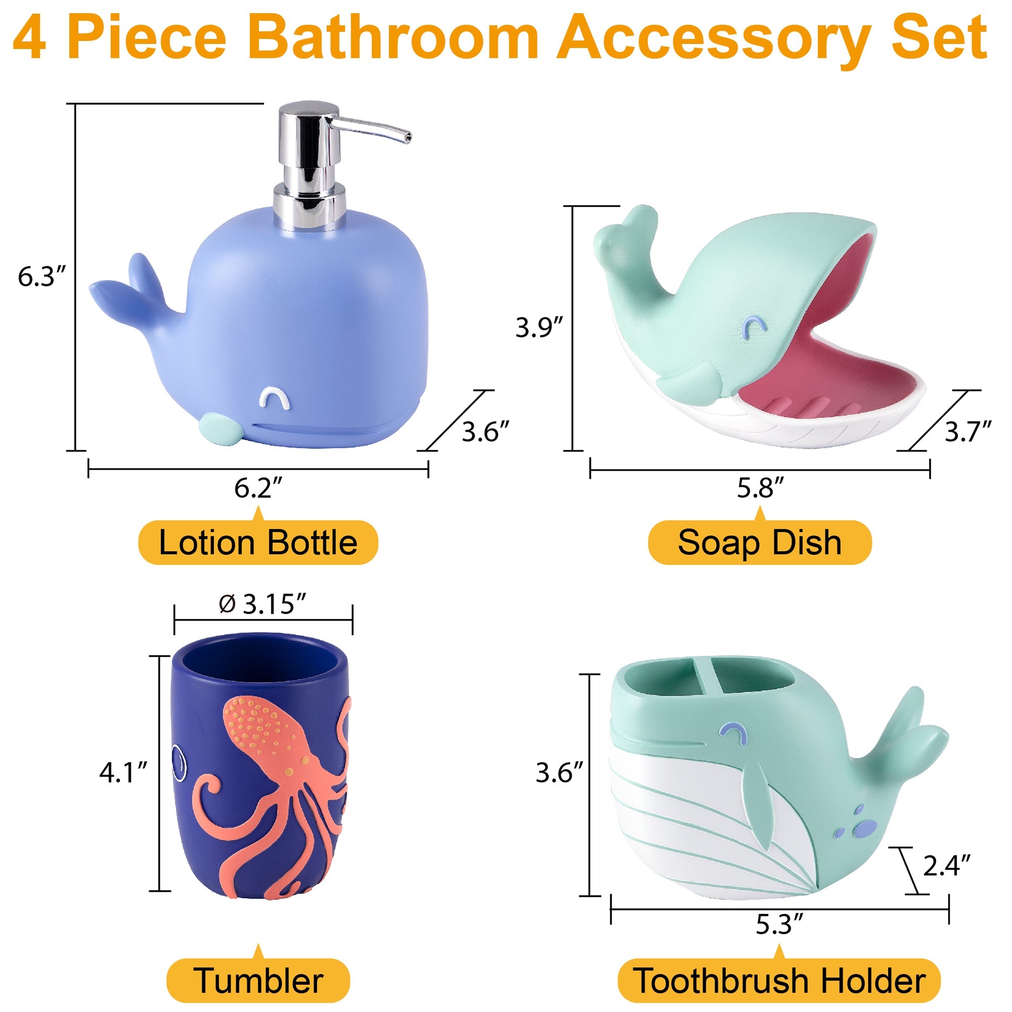 Whales 4-Piece Resin Bathroom Accessory Set