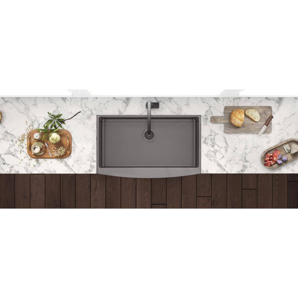 Ruvati Farmhouse Apron-Front Stainless Steel 33 in. Single Bowl Kitchen Sink in Gunmetal Black Matte RVH9733BL