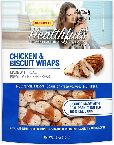 RUFFIN' IT Healthfuls Chicken and Peanut Butter Biscuit Wraps Dog Treats