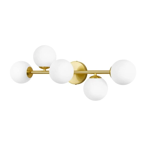 5-Light 27 in. Modern Gold Vanity Light with Frosted Glass Shade - 27 in. W