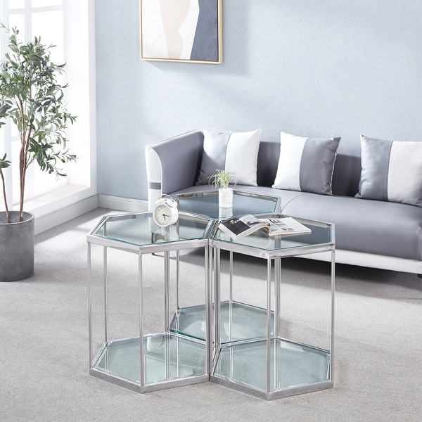 Stainless Steel Glass End Table with Gold Finish Frame