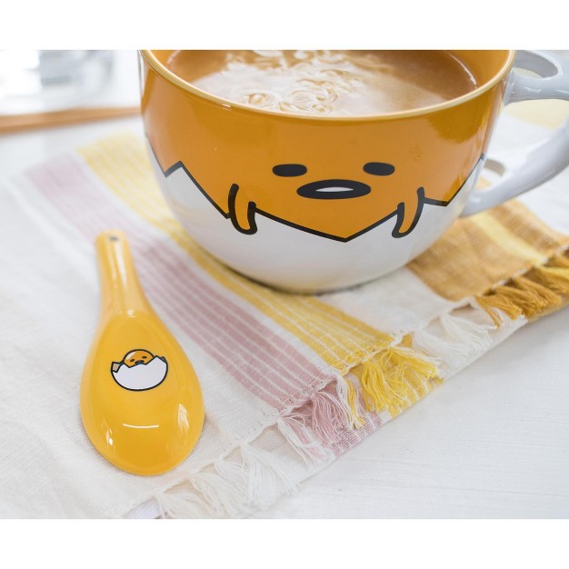 Silver Buffalo Sanrio Gudetama Ceramic Soup Mug With Spoon Holds 24 Ounces