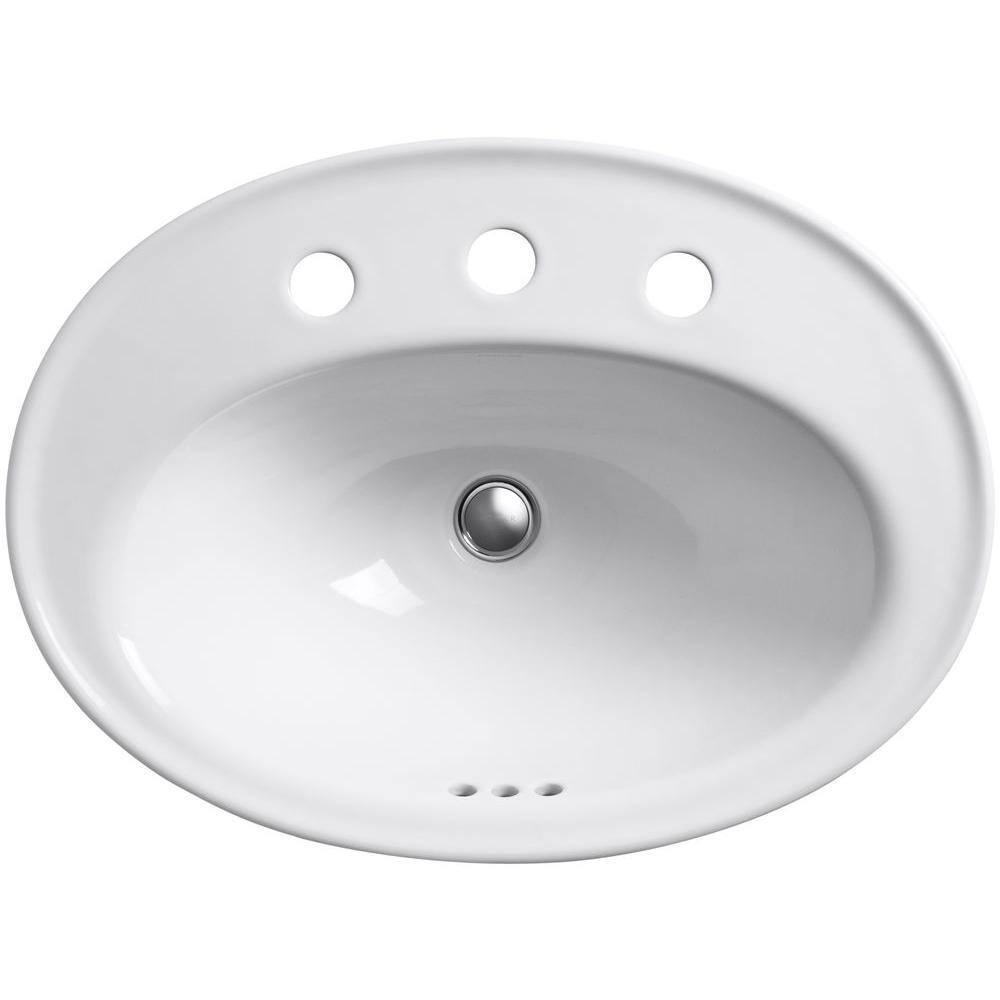 KOHLER Serif Ceramic Drop-In Bathroom Sink in White with Overflow Drain K-2075-8-0