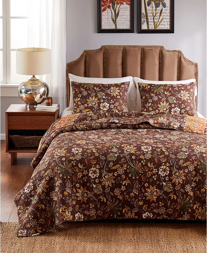 Greenland Home Fashions Audrey Floral Print 2 Piece Quilt Set， Twin XL