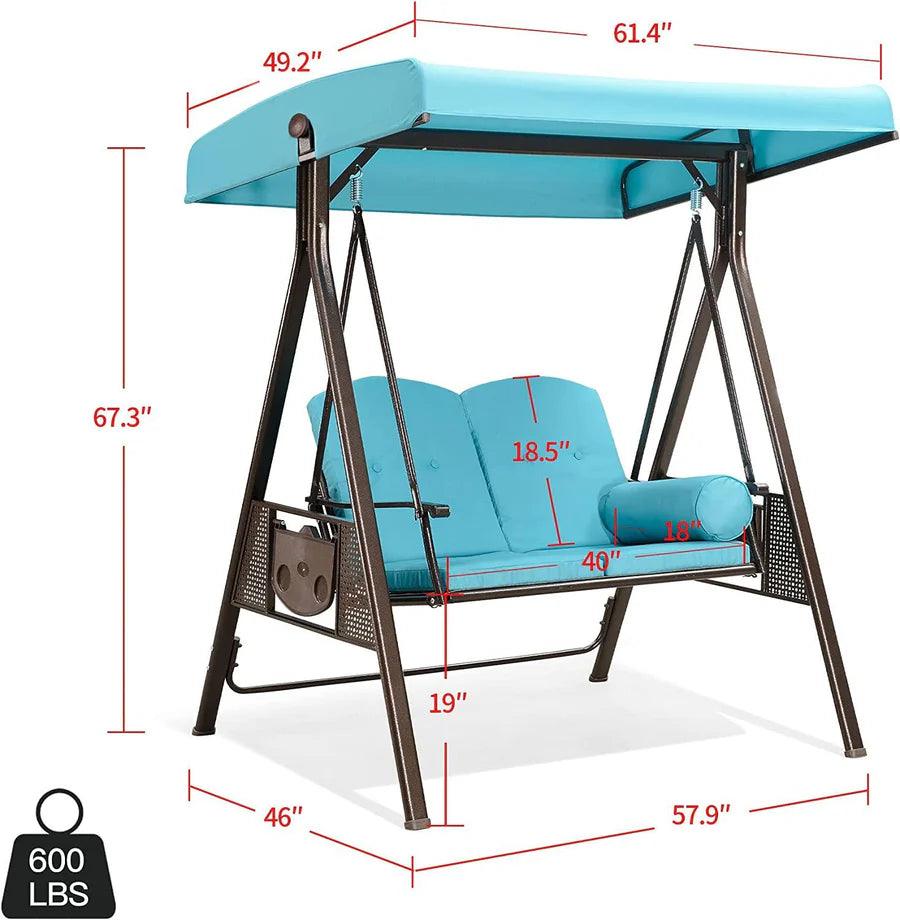 Clearance – PURPLE LEAF Outdoor Adjustable Canopy Swing Patio Porch Swing with Cushions and Pillow