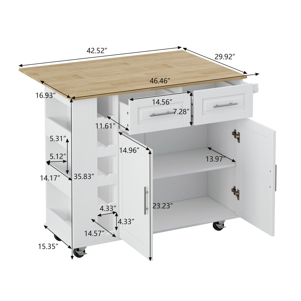 Kitchen Island Cart with 2 Door and 2 Drawers and Foldable Table Top