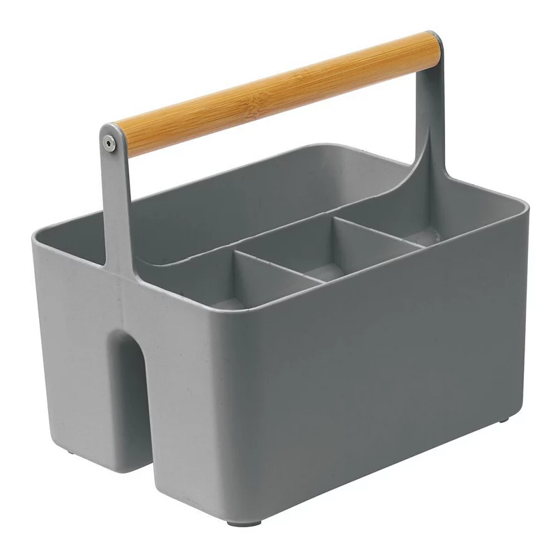 mDesign Plastic Kitchen Tote， Divided Basket Bin with Wood Handle