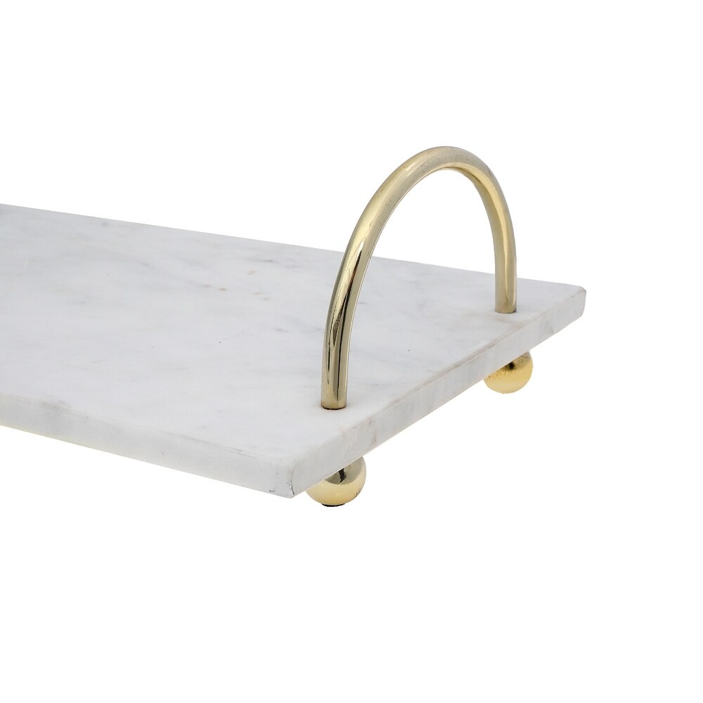 IH Casa Decor White Marble Rect. Serving Tray With Gold Handles