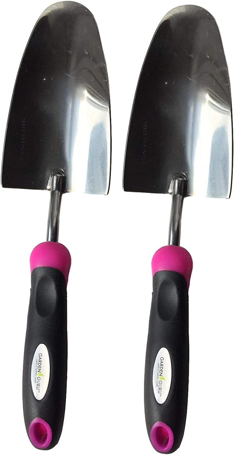 Garden Guru Super Strong Garden Trowel Hand Shovel, Rust Resistant Stainless Steel, Perfect Gardening Tools, Weeding, Transplanting and Digging, Pink, 2 Pack