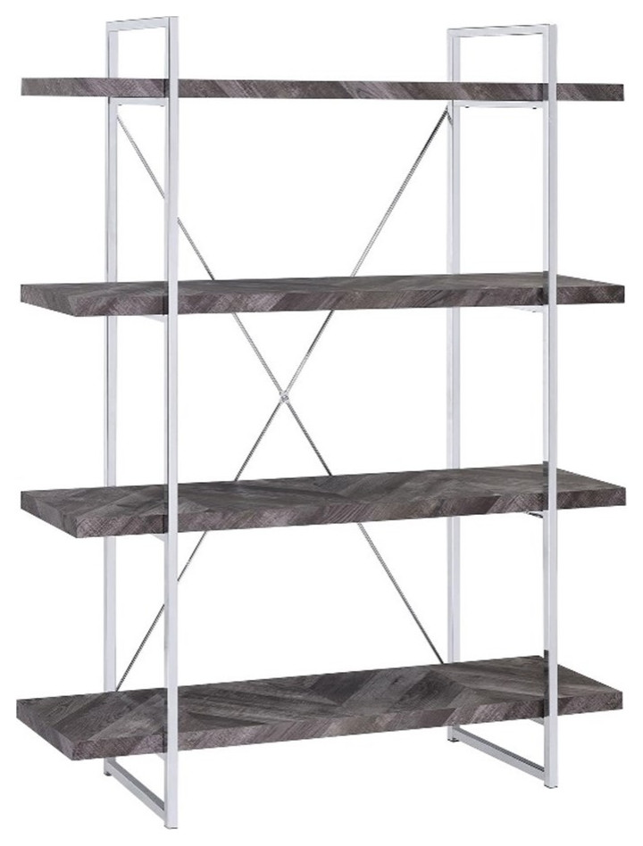 Coaster Grimma 4 shelf Wood Bookcase Rustic Gray Herringbone   Contemporary   Bookcases   by Homesquare  Houzz