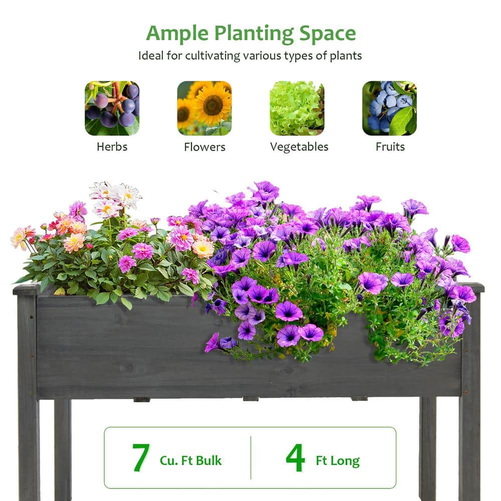 Costway Wooden Raised Vegetable Garden Bed Elevated Grow Vegetable Planter Grey GT3529GR