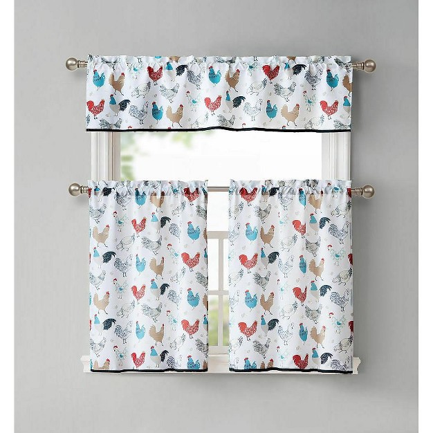 Kate Aurora Multi Rooster Complete 3 Pc Kitchen Curtain Tier amp Valance Set