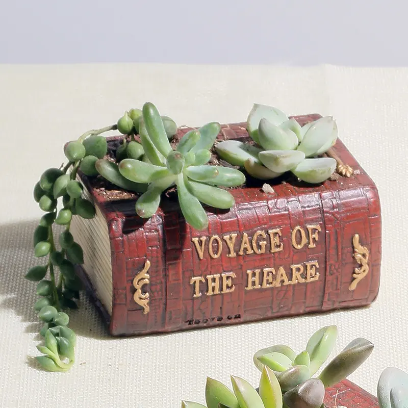 Oem Retro Book Dictionary Shape Bonsai Containers Planters Small Flower Pots for Succulent Plants Study Room Desktop Decoration