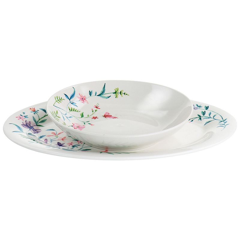 Gibson Home Butterfly Floral 2 Piece Fine Ceramic Platter and Dinner Bowl Set