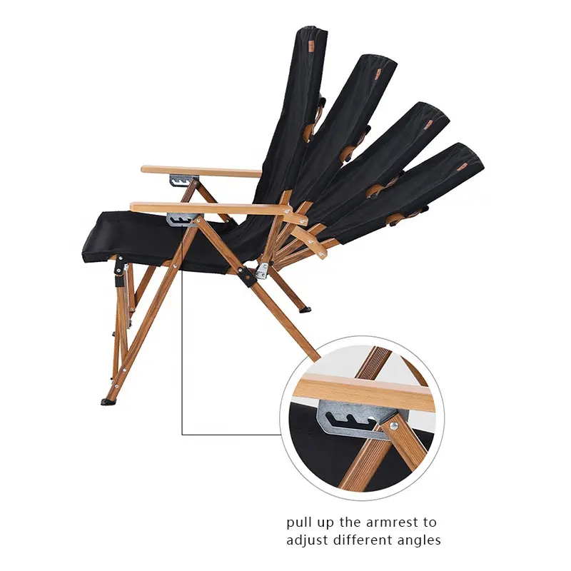 Wholesale Portable Folding Wood Chair 4 Speed Adjustable Camping Chairs