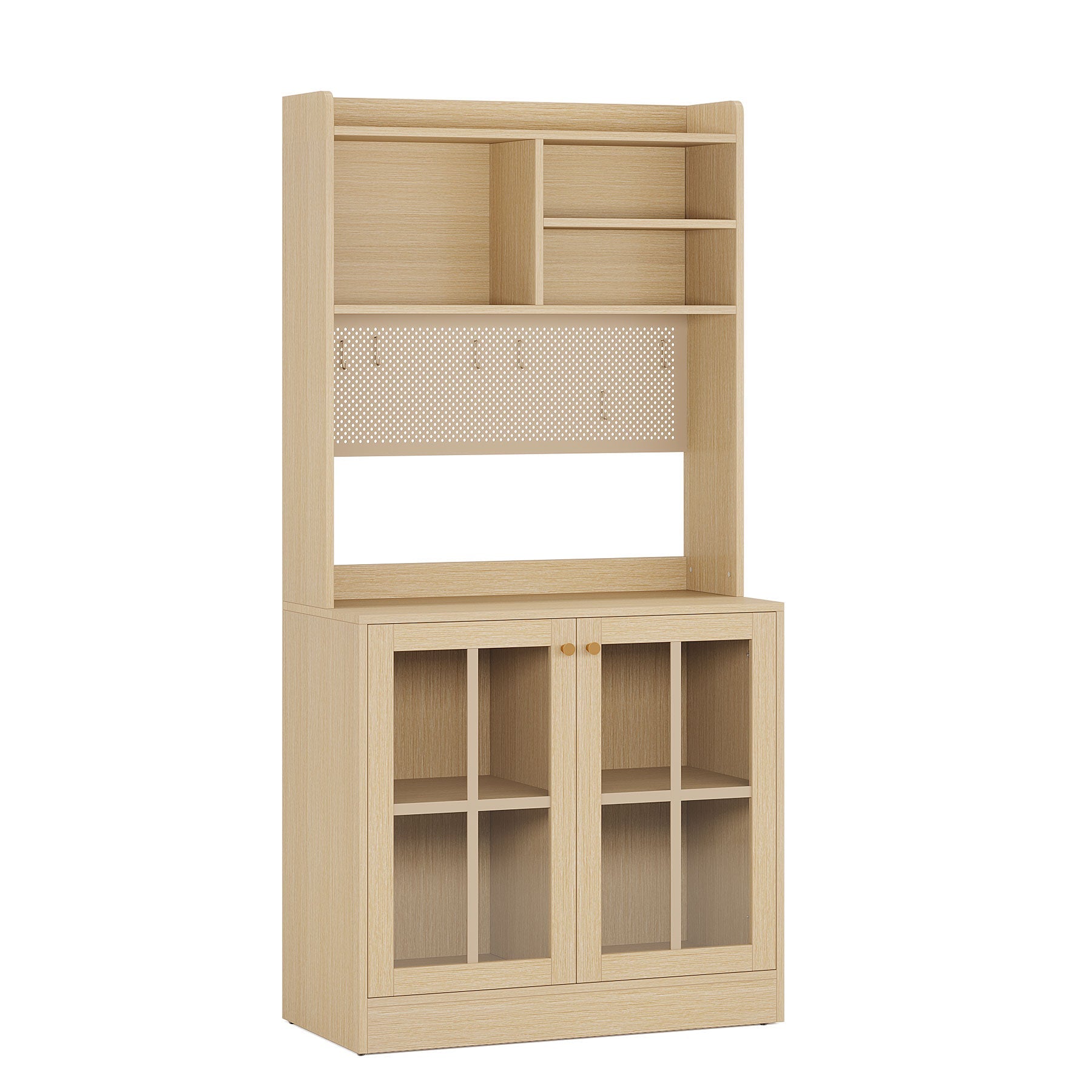 70.8 Bookcase Bookshelf Cabinet with Tempering Glass Doors