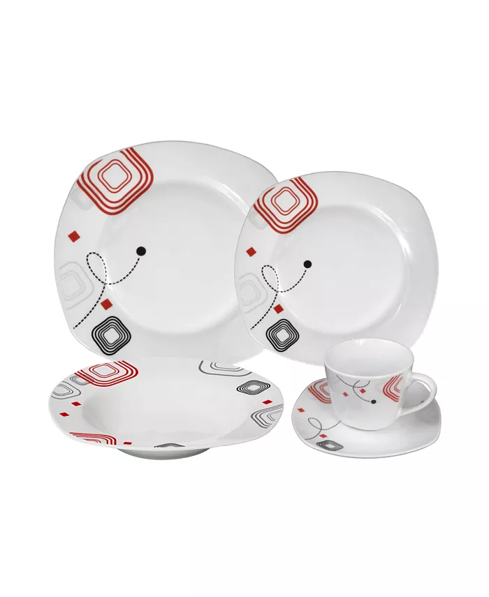 Lorren Home Trends Porcelain 20 Piece Square Dinnerware Set Service for 4