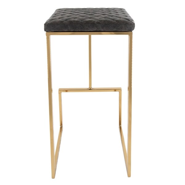 LeisureMod Quincy Modern tufted Leather Barstool Gold Metal Frame Set of 2 - 29