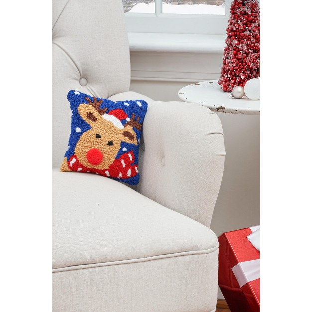 X 8 quot Christmas Reindeer Hooked Petite Size Petite Size Accent Throw Pillow