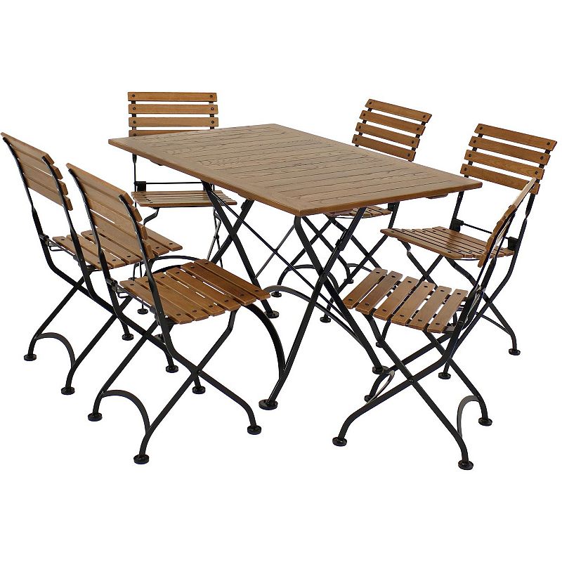 Sunnydaze Essential European Chestnut 7-Piece Folding Patio Dining Set