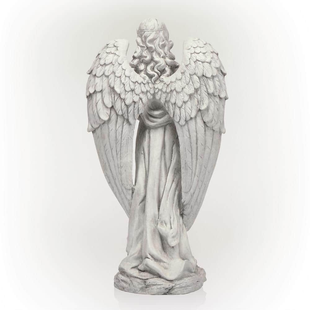 Alpine Corporation 31 in. Tall Indoor/Outdoor Angel Statue Yard Art Decoration, Light Gray QFC104