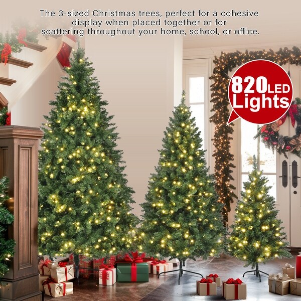 PreLit Artificial Christmas Tree Set with Warm Lights (4FT，6FT，8FT)