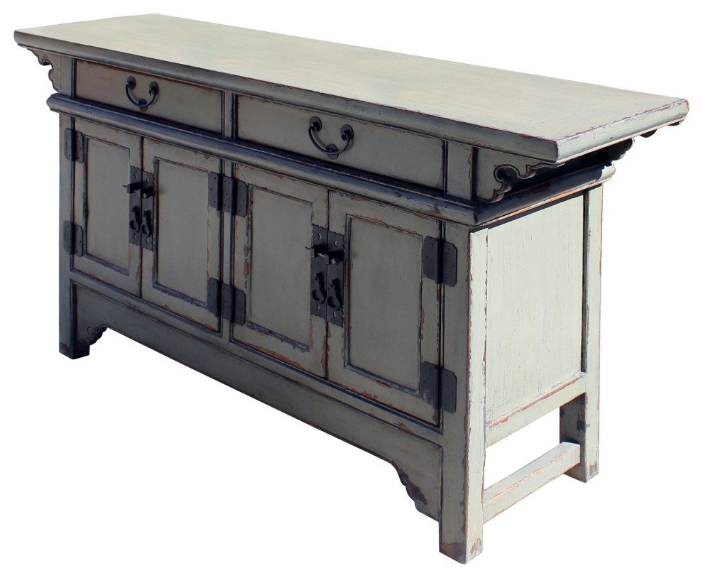 Chinese Distressed Gray Lacquer Low Sideboard Console Table Cabinet Hcs5899   Asian   Console Tables   by Golden Lotus Antiques  Houzz