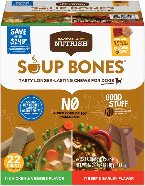 Rachael Ray Nutrish Soup Bones Long Lasting Chews Variety Pack Dog Treats， 22 Count