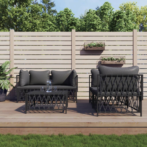 vidaXL Patio Furniture Set 5 Piece Loveseat with Cushions Anthracite Steel   Transitional   Outdoor Lounge Sets   by vidaXL LLC  Houzz