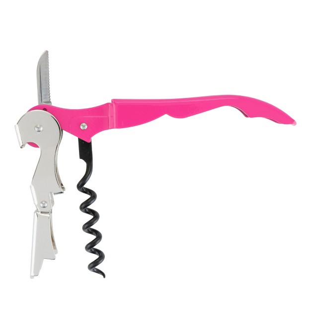 True Truetap Pink Double Hinged Waiter s Corkscrew Stainless Steel Wine Key With Foil Cutter