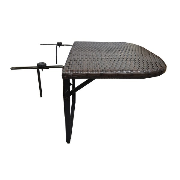 Indoor and Outdoor Foldable Wicker Balcony Table with Metal Frame and Adjustable Clamps