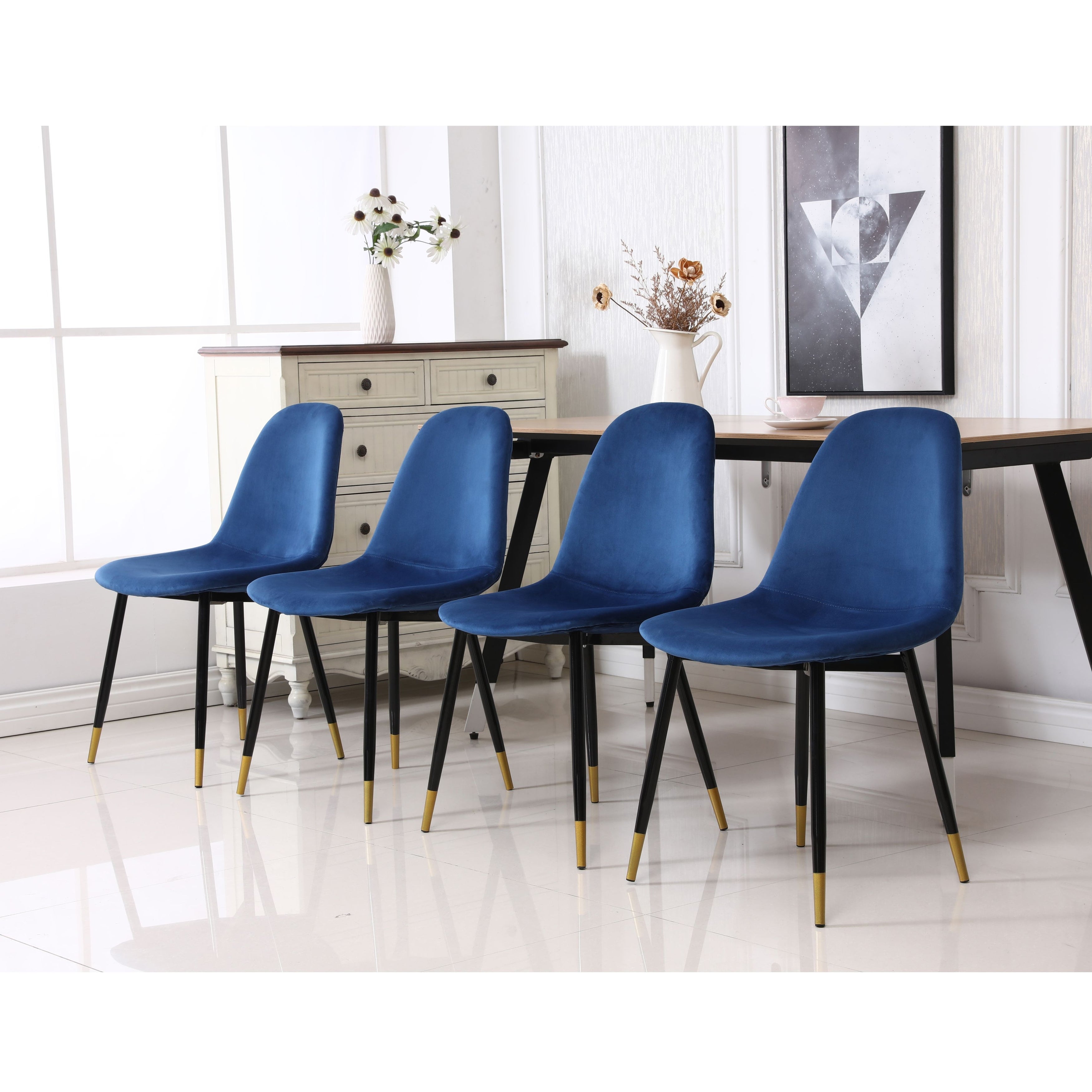 Roundhill Furniture Lassan Contemporary Fabric Upholstered Dining Chairs (Set of 4)