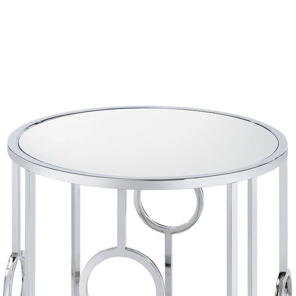 Hoop Glam Chrome Mirror End Table by Furniture of America