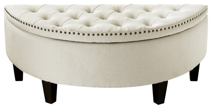 Posh Living Nathan Linen Fabric Half Moon Storage Ottoman in Cream/White   Transitional   Footstools And Ottomans   by Homesquare  Houzz