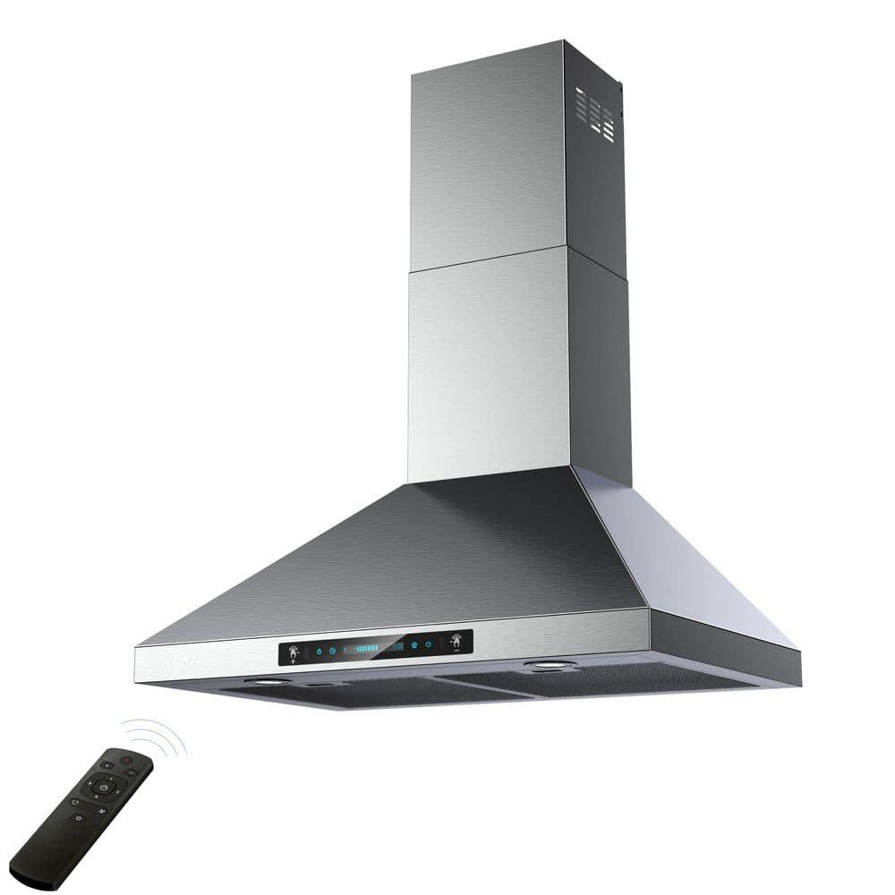 HisoHu 30 in 763 CFM Ducted Wall Mount with Light Range Hood in Stainless Steel