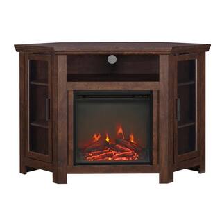 Walker Edison Furniture Company Traditional Brown Fireplace Corner Fireplace Entertainment Center HD48FPCRTB