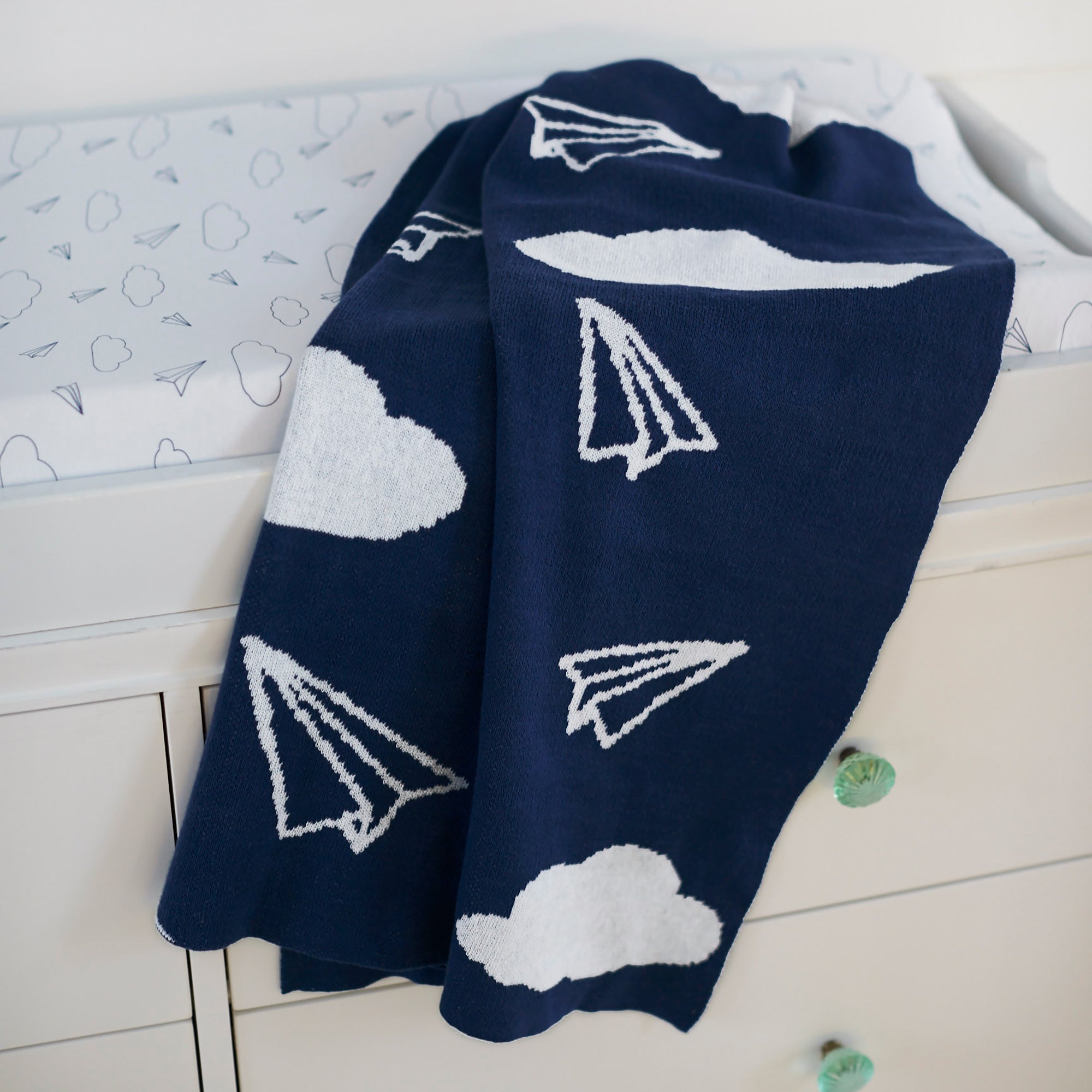 Paper Airplanes Chenille Knit Baby Blanket